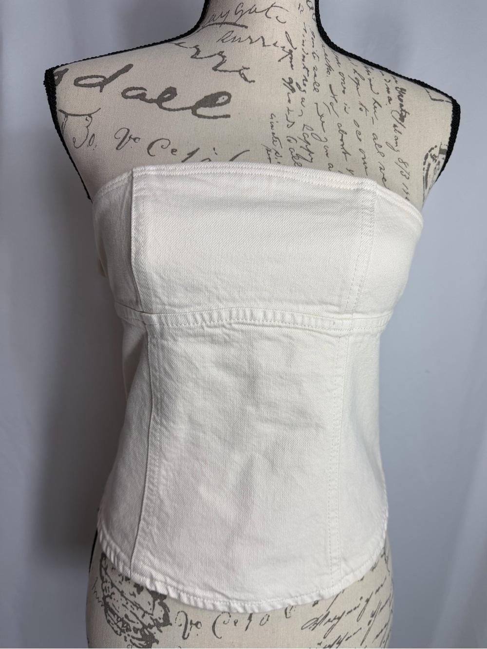 ZARA Strapless Denim Bustier Crop Top in Ecru Cream  Zip Up Strappy Back XS